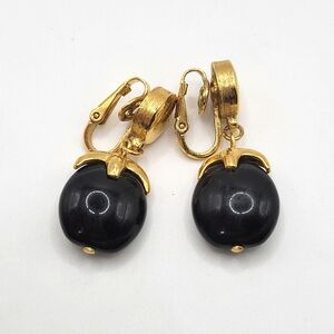 VTG "Crown" Trifari Earrings | Gold Tone & Black Lucite | SIGNED